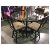 Wood and metal base glass top table with four