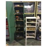 Pair of wooden outdoor cabinets with contents