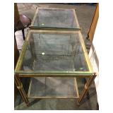 PAIR OF BRASS & GLASS END TABLES