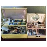 2 jewelry boxes w/ fashion jewelry & ashtray.