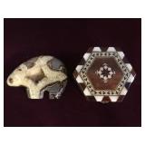 Stone crystal Navajo fetish & wood inlay trinket