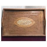 Ornately carved east Indian serving tray w/ wood