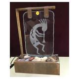 Table top kokopelli glass & copper fountain.