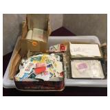 Tray full of foreign stamps