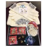 Winter hat & gloves w/ Christmas jewelry