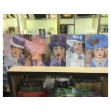 Lot of 5 paintings on board of bourgeoisie women
