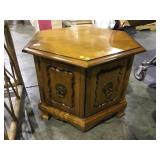 Wooden hexagonal side table with lower storage