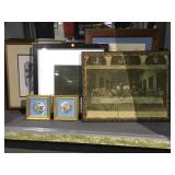 Lot of framed prints and pair of Limoges hand