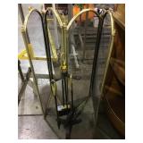 Brass trim fireplace screen and tool set local