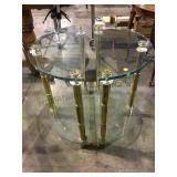 Pair of brass and glass semi circular side tables