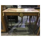 Vintage marble top wooden table with inlay and