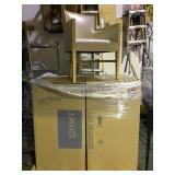 Pair of blonde wood chairs with white upholstery