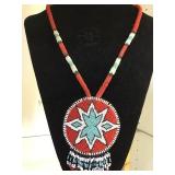 HAND BEADED NATIVE AMERICAN MEDALLION NECKLACE