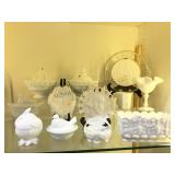ASSORTED MILK GLASS, NESTING CANDY DISHES & MORE