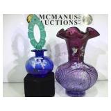SIGNED FENTON VASE & PERFUME DECANTER