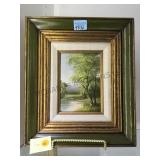 OIL ON PANEL  GREEN LANDSCAPE /LAKE & TREES,