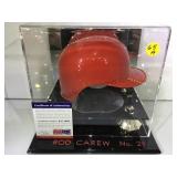 ROD CAREW SIGNED MINI HELMET IN DISPLAY CASE