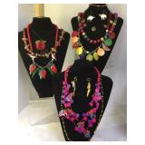 3 NECKS OF WOODEN FOLK ART NECKLACES