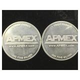 APMEX 1 TROY OZ. .999 SILVER ROUND, 2 X $