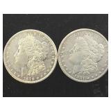 1881-O & 1879 MORGAN SILVER DOLLARS, 2 X $