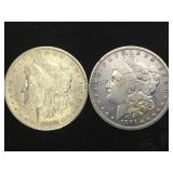 1879 & 1891-S MORGAN SILVER DOLLARS, 2 X $
