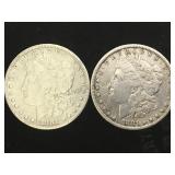 1881 & 1881-S MORGAN SILVER DOLLARS, 2 X $