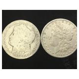 1891-O & 1900-O MORGAN SILVER DOLLARS, 2 X $