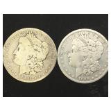 1881-O & 1890-O MORGAN SILVER DOLLARS, 2 X $