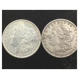 1882 & 1884 MORGAN SILVER DOLLARS, 2 X $