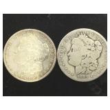 1878-S & 1883 MORGAN SILVER DOLLARS, 2 X $