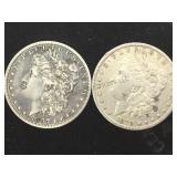 1879-O & 1897-O MORGAN SILVER DOLLARS, 2 X $