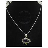 STERLING SILVER CHAIN W/ PURPLE & BLUE GEMSTONES