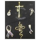6 STERLING PENDANTS/ CHARMS, CROSS, SHOE & MORE