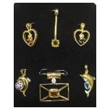 6 STERLING PENDANTS W/HEARTS, DOLPHINS & MORE