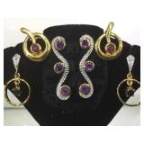 3 PAIRS OF STERLING EARRINGS W/ PURPLE & BLUE GEMS