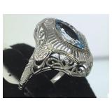 STERLING RING W/ LIGHT BLUE GEMSTONE, SIZE 8