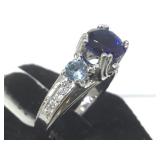 STERLING RING W/ DARK BLUE GEMSTONE, SIZE 6