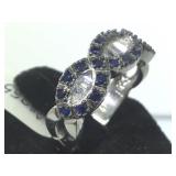 STERLING RING W/ BLUE & CLEAR GEMSTONES, SIZE 9
