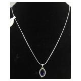 STERLING NECKLACE W/ BLUE / CLEAR GEMSTONE