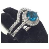 STERLING RING W/ DARK GREEN & CLEAR GEMS, SIZE 6