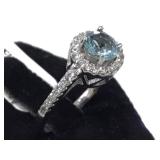 STERLING RING W/ BLUE/CLEAR GEMSTONES, SIZE 6