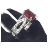 STERLING RING W/ RED/CLEAR GEMSTONES, SIZE 6