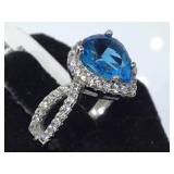STERLING RING W/ BLUE/CLEAR GEMSTONES, SIZE 6