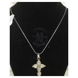 STERLING CHAIN NECKLACE W/ OPAL CROSS PENDANT