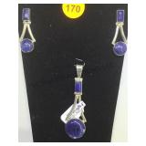 STERLING LAPIS SET OF EARRINGS & PENDANT