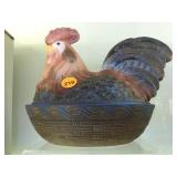 FENTON  HAND-PAINTED , ROOSTER CANDY DISH, SIGNED