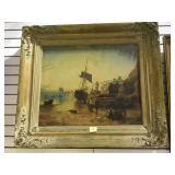 OIL/CANVAS  "FISHERMAN & BOATS"CIRCA 19TH CENTURY