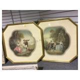 PAIR OF FRAMED OIL/PAPER IN SHAPED MOUNTS