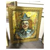 ACRYLIC ON PANEL ARTIST SIGNED CLOWN PAINTING 1968