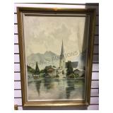 OIL/CANVAS, "CHURCH", W/ GILT WOOD FRAME